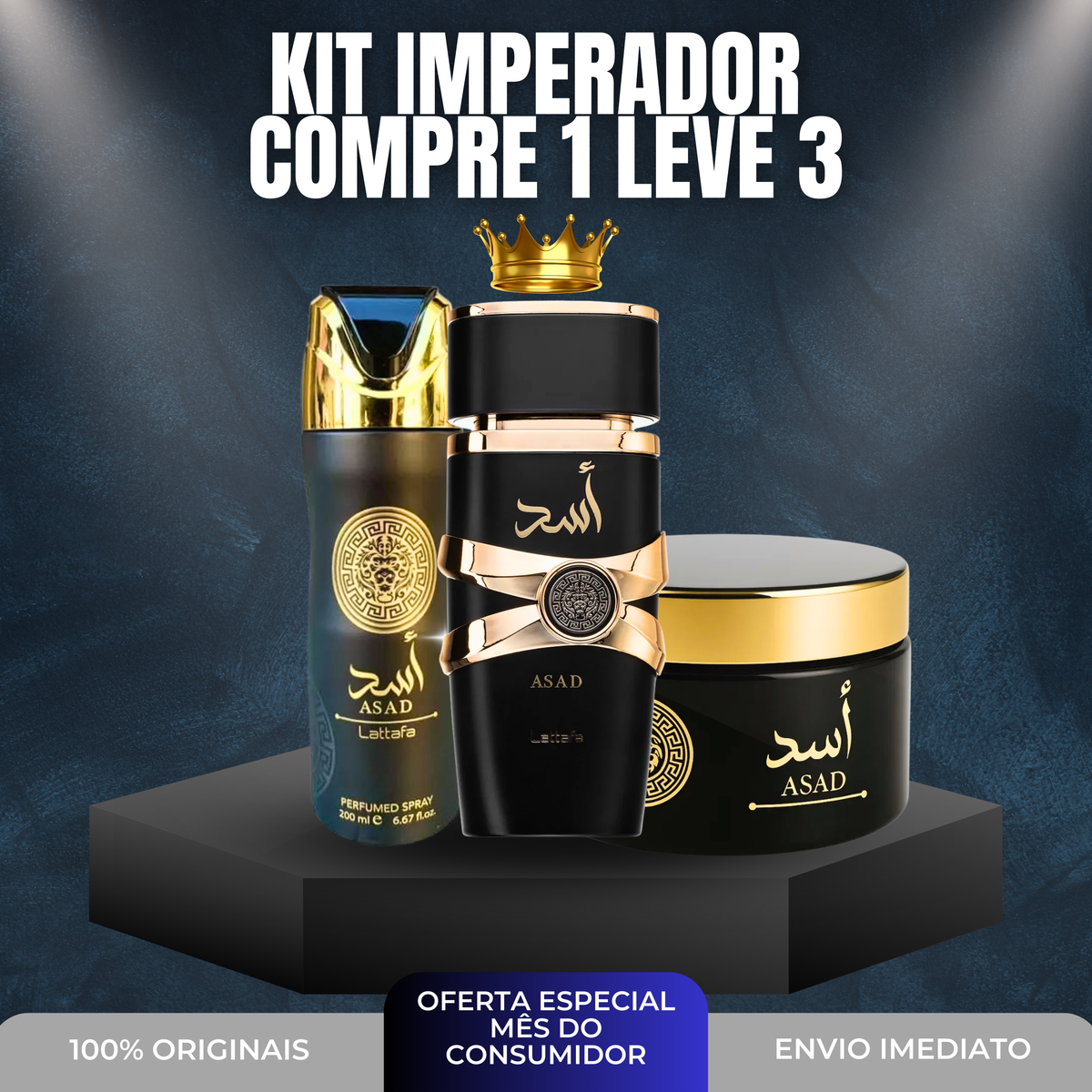 Kit Imperador (Asad 100ml + Body Cream 200g + Body Spray 200ml) – Poder e Confiança em Cada Detalhe