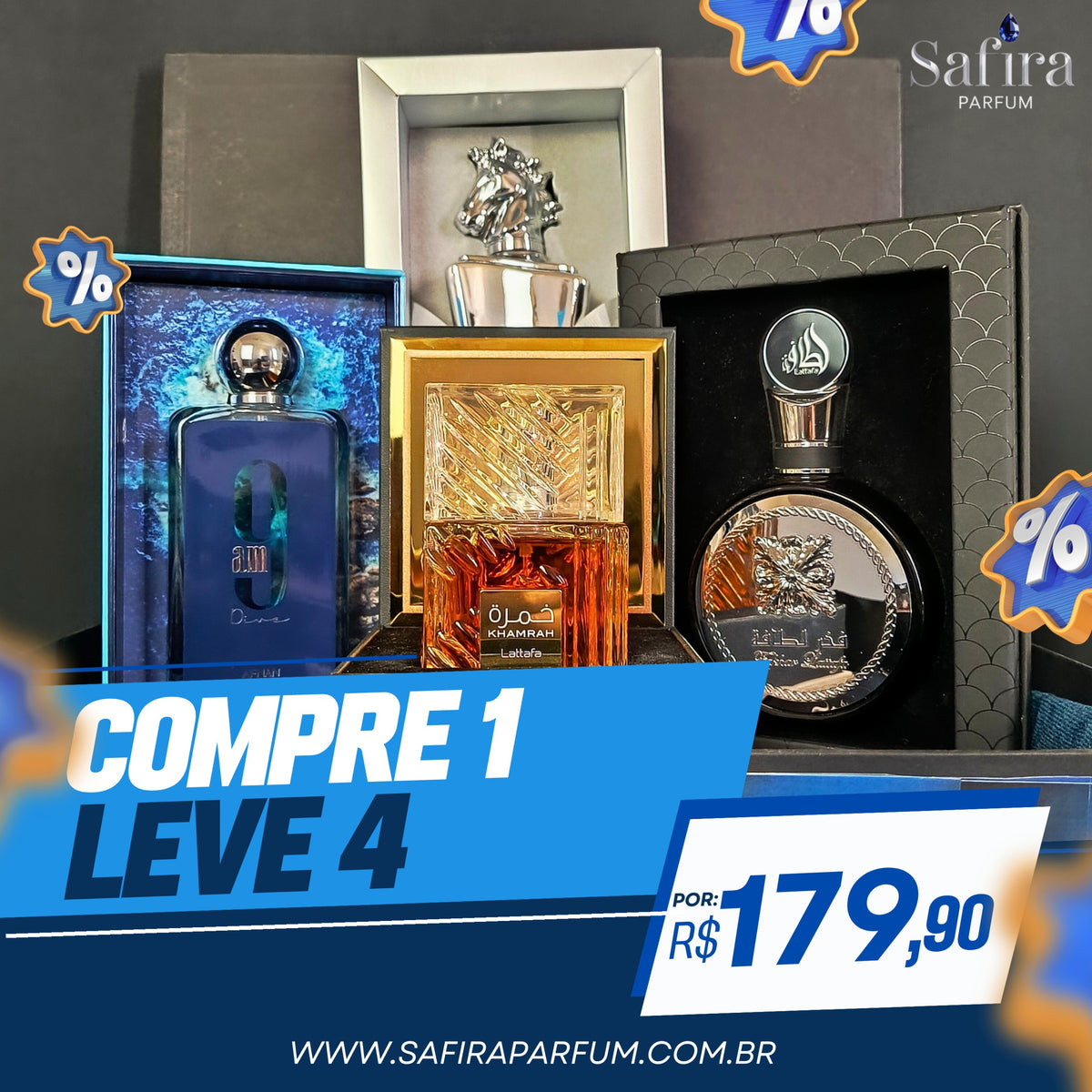 🔥Kit Safira Luxo – 4 Fragrâncias Premium pelo Preço de 1!
