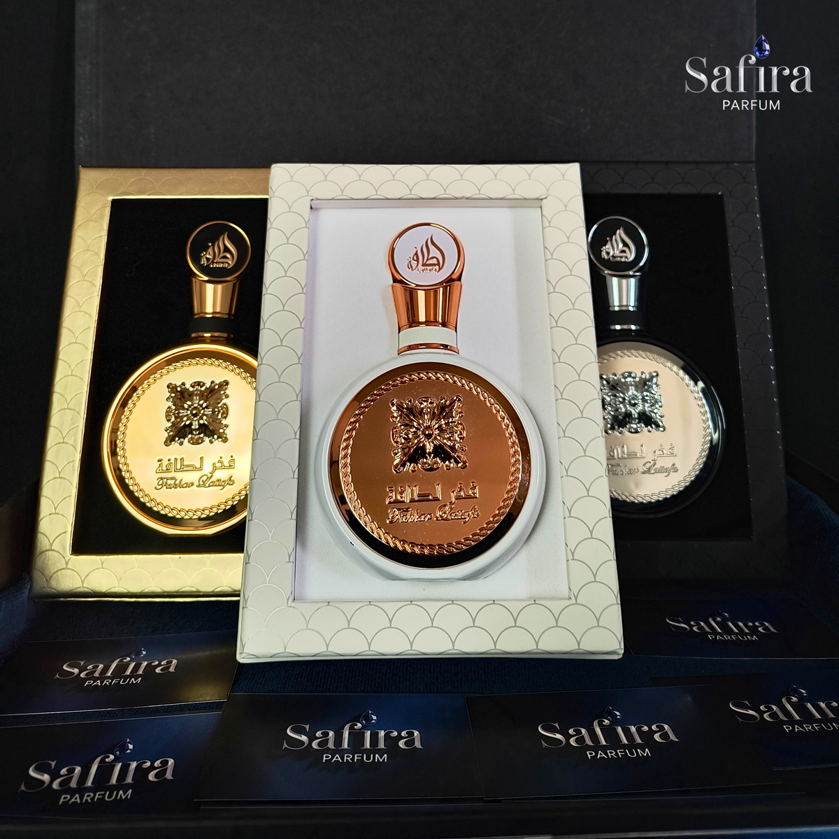 Kit Trilogia Fakhar Lattafa ✨ Black, Rose e Gold (3x100ml)