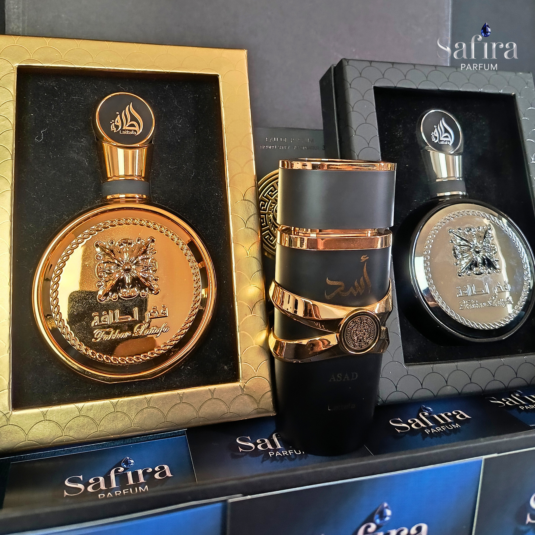 KIT CONQUISTADOR - Fakhar Gold + Asad + Fakhar Black | 100ml cada