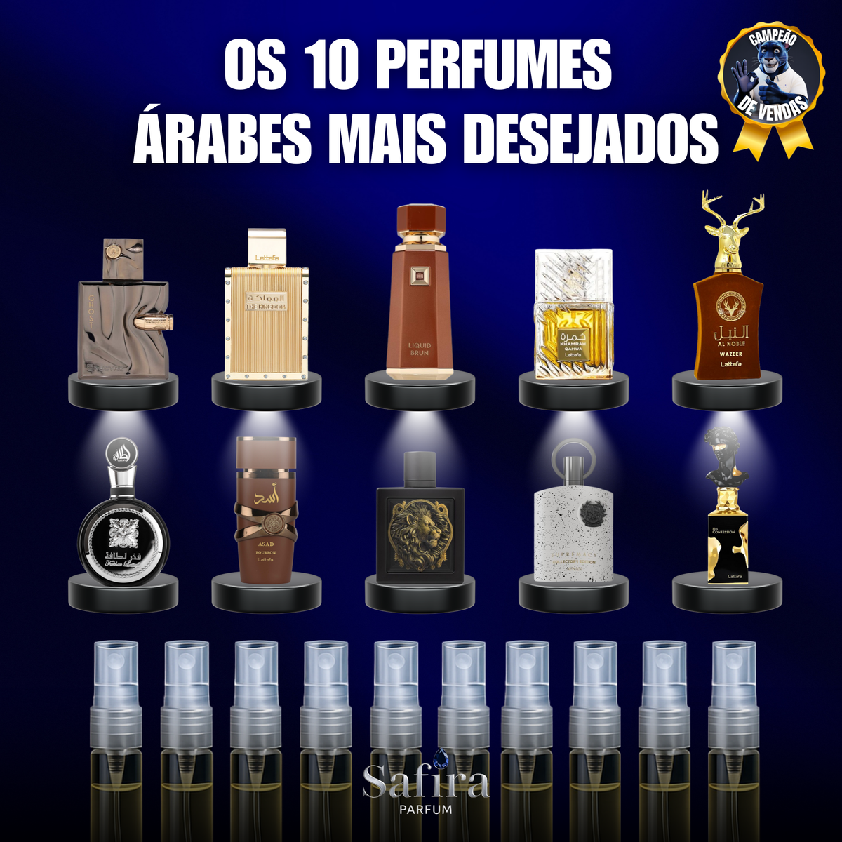 Kit Descoberta Árabe Safira – 10 Fragrâncias Árabes Originais (5ml)